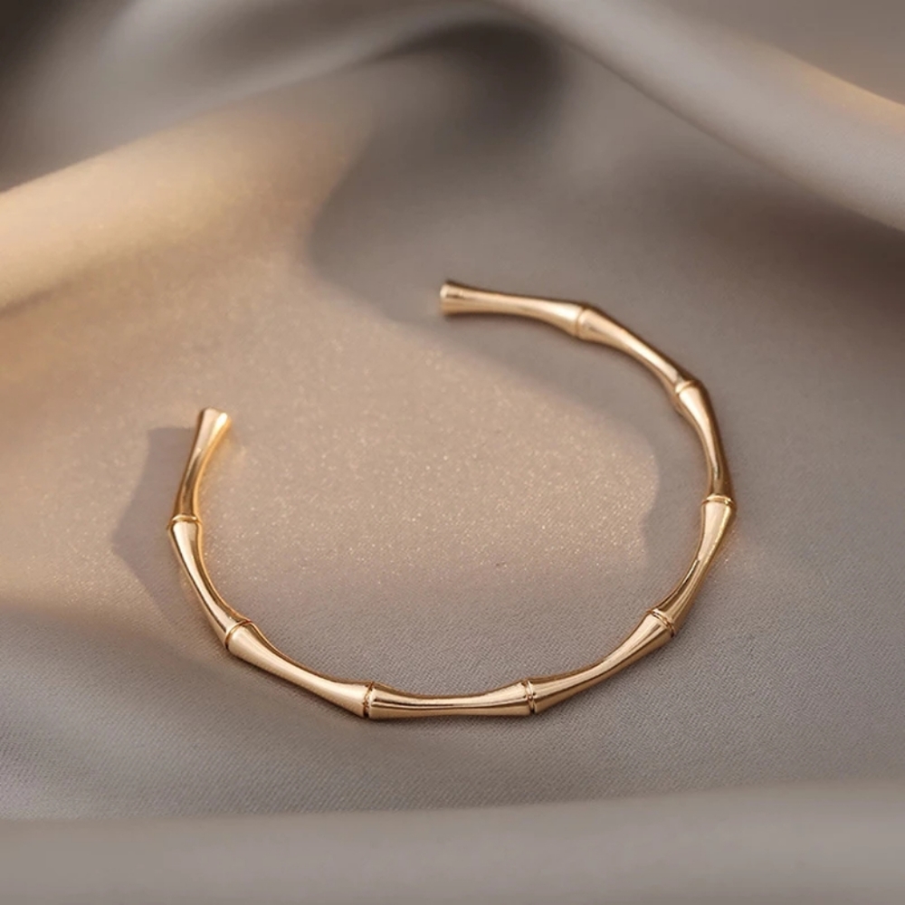 NEW 18k Yellow Gold Plated Bamboo Adjustable Cuff - Picture 3 of 11